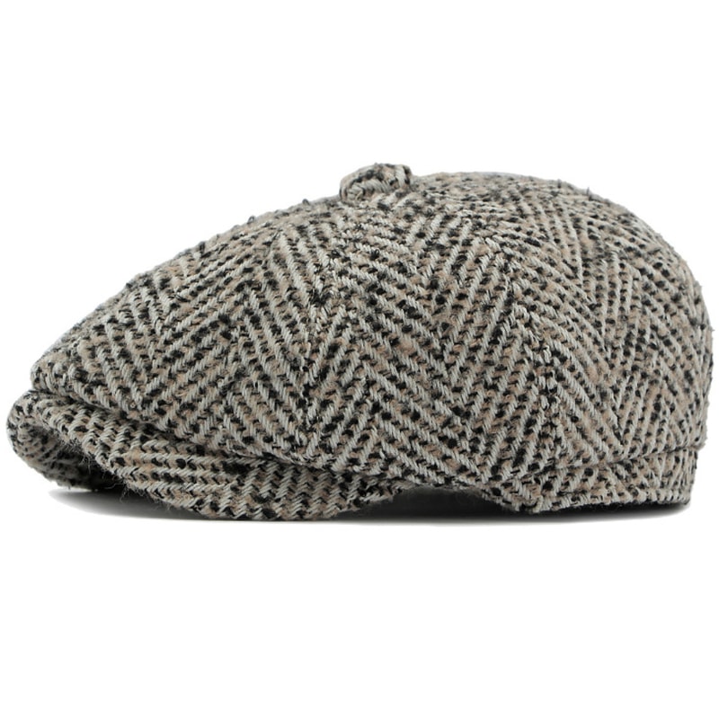 Classic Striped Wool Beret Hat Adjustable Unisex Flat Cap for Autumn Winter Style