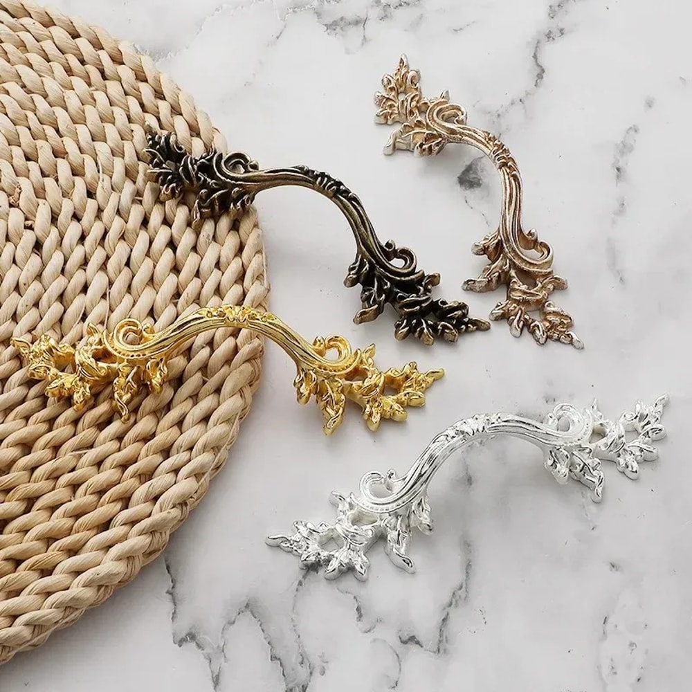 European Vintage Cabinet Handle Gold Zinc Alloy Drawer Pull for Wardrobe Doors