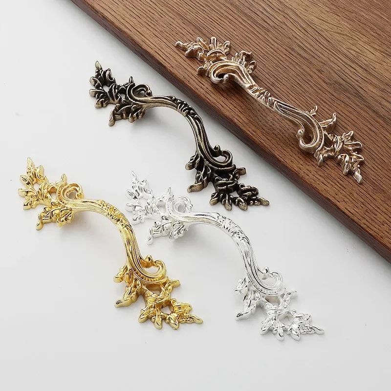 European Vintage Cabinet Handle Gold Zinc Alloy Drawer Pull for Wardrobe Doors