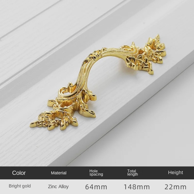 European Vintage Cabinet Handle Gold Zinc Alloy Drawer Pull for Wardrobe Doors