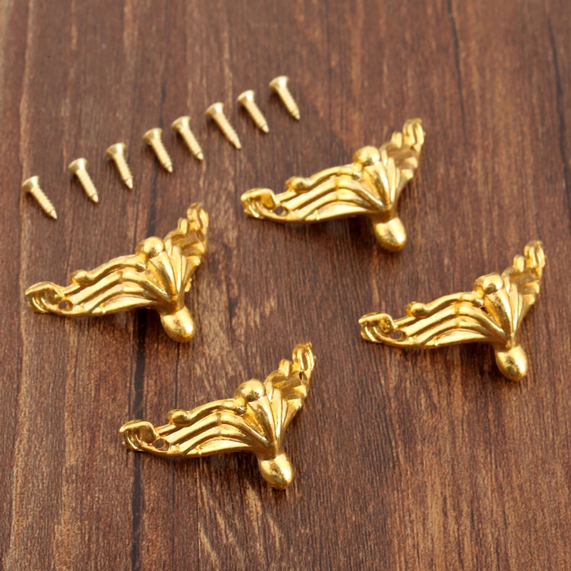 Vintage Decorative Corner Protectors Antique Brass Box Feet Set for Furniture & Jewelry Boxes