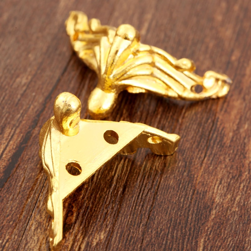 Vintage Decorative Corner Protectors Antique Brass Box Feet Set for Furniture & Jewelry Boxes