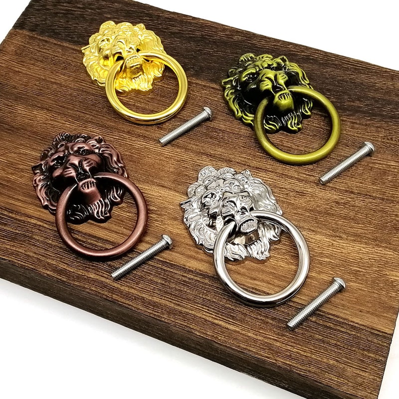 Lion Head Drawer Knob Vintage Cabinet Pull Ring Handle For Furniture Decor 0