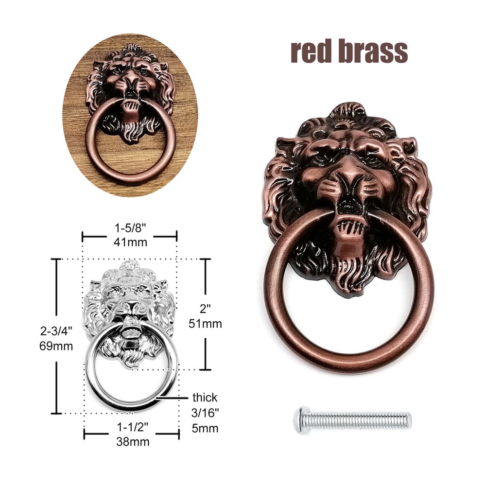 Lion Head Drawer Knob Vintage Cabinet Pull Ring Handle For Furniture Decor 5