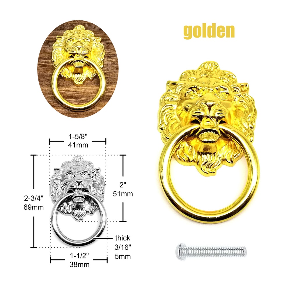 Lion Head Drawer Knob Vintage Cabinet Pull Ring Handle For Furniture Decor 3