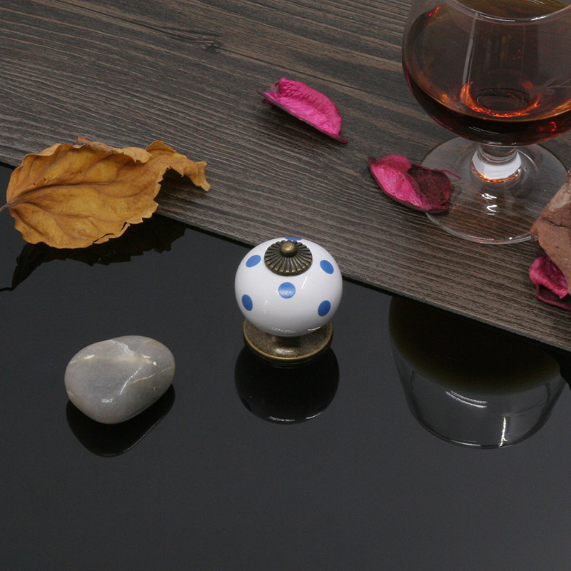 Vintage Pumpkin Ceramic Cabinet Knob with Ladybug Design Decorative Drawer Handle