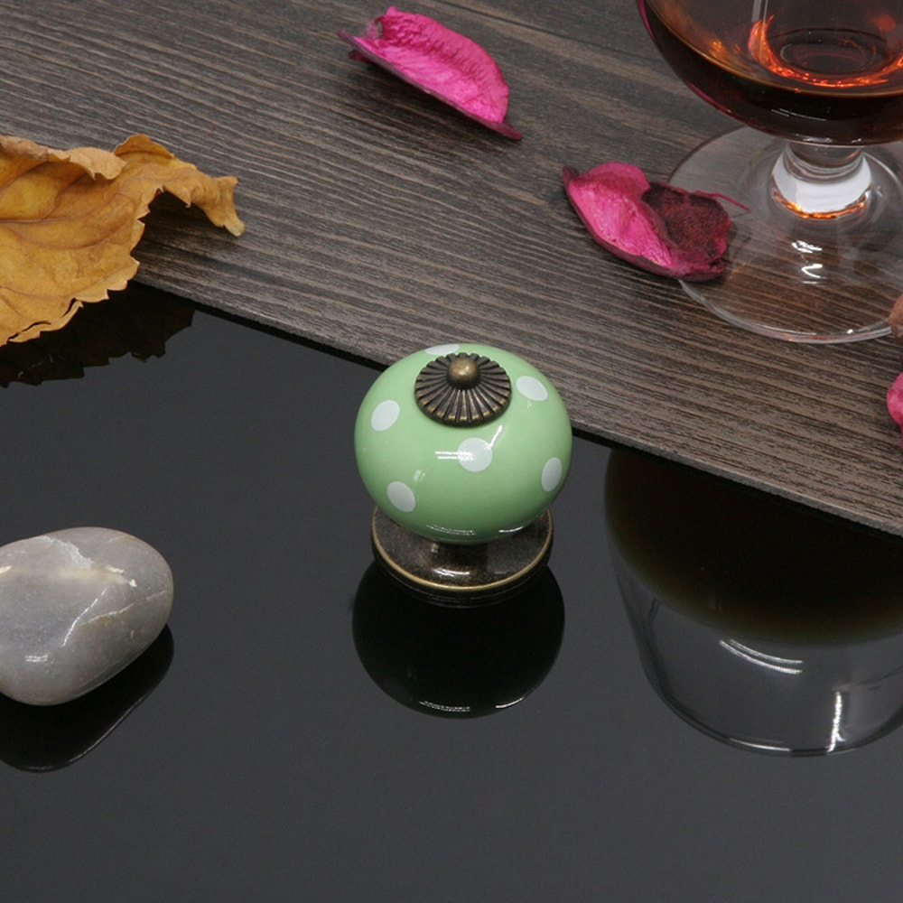 Vintage Pumpkin Ceramic Cabinet Knob with Ladybug Design Decorative Drawer Handle