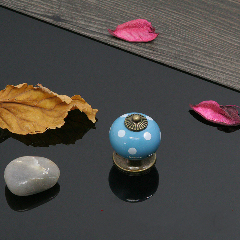 Vintage Pumpkin Ceramic Cabinet Knob with Ladybug Design Decorative Drawer Handle