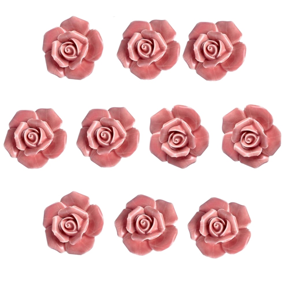 Vintage Floral Rose Ceramic Cabinet Knobs Set Pink Drawer Pulls for Kitchen & Furniture