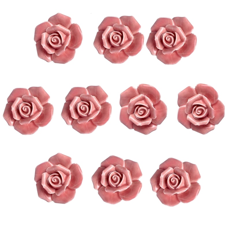 Vintage Floral Rose Ceramic Cabinet Knobs Set Pink Drawer Pulls for Kitchen & Furniture