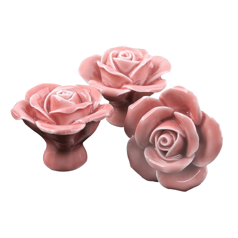 Vintage Floral Rose Ceramic Cabinet Knobs Set Pink Drawer Pulls for Kitchen & Furniture