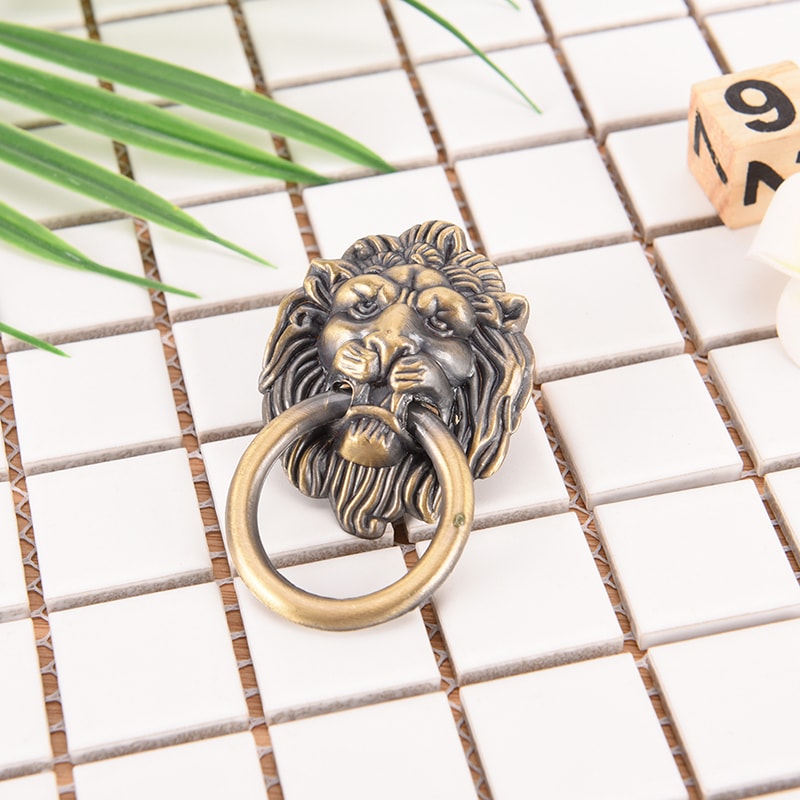 Vintage Lion Head Door Knocker Antique Brass Dragon Handle