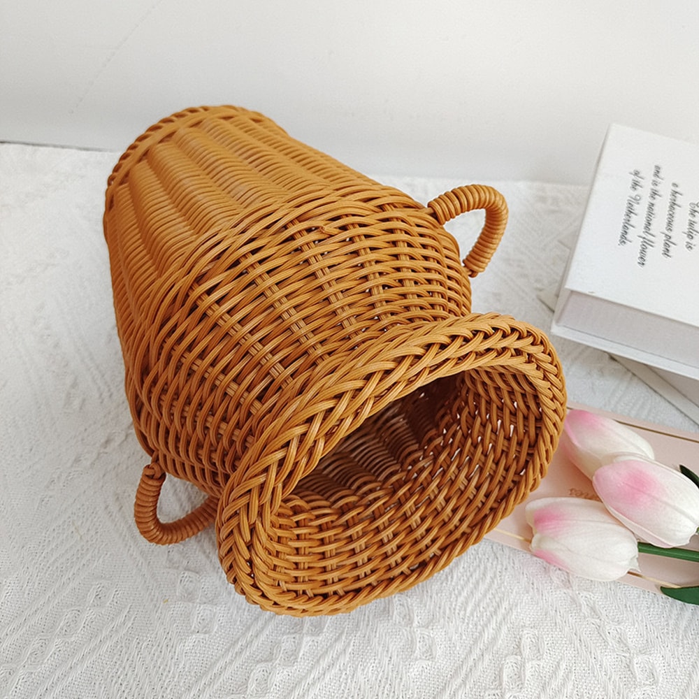 Handwoven Rattan Flower Basket for Vintage Decor & Rustic Flower Arrangements