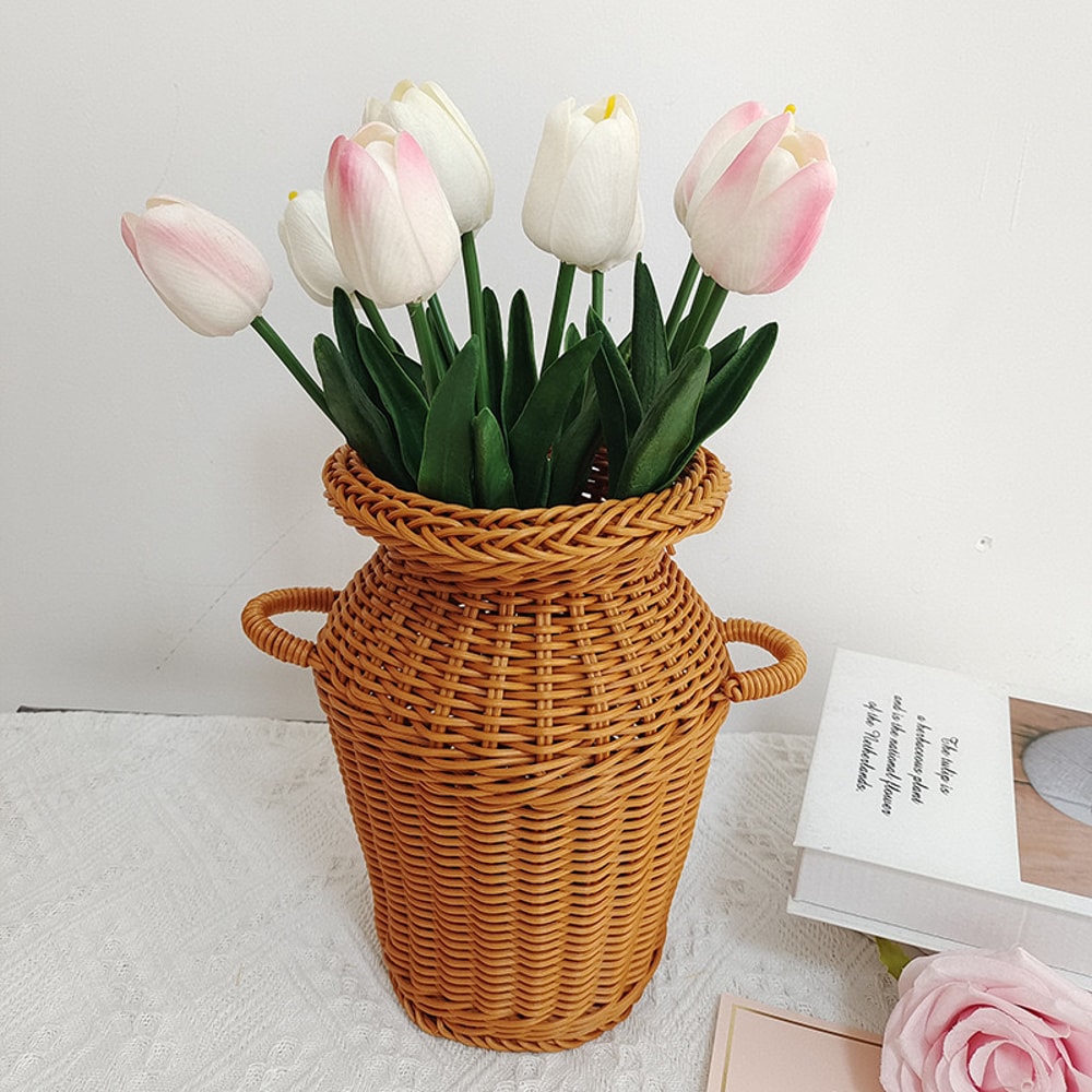 Handwoven Rattan Flower Basket for Vintage Decor & Rustic Flower Arrangements