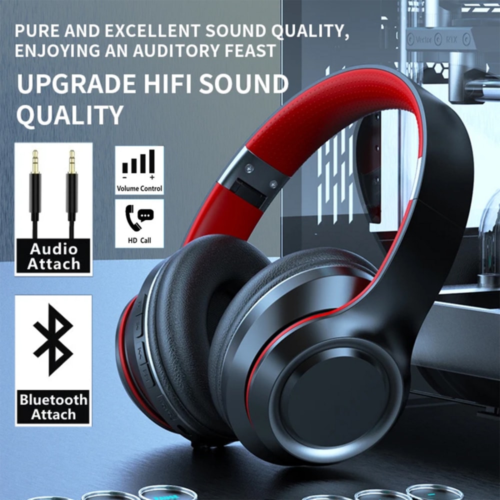 Wireless Bluetooth Headphones With Mic TF Card Playback Display Screen Over Ear Headset 1