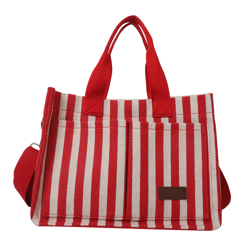 Striped Canvas Crossbody Tote Bag Large Capacity Womens Shoulder Handbag 3