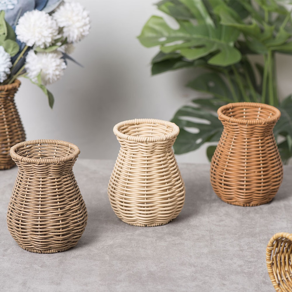Handwoven Rattan Style Vase for Pampas Grass & Dried Flowers Decor