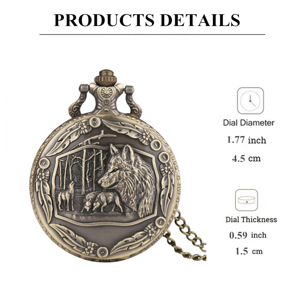 Vintage Wolf Head Pocket Watch Necklace Quartz Antique Pendant Timepiece Gift For Men 4