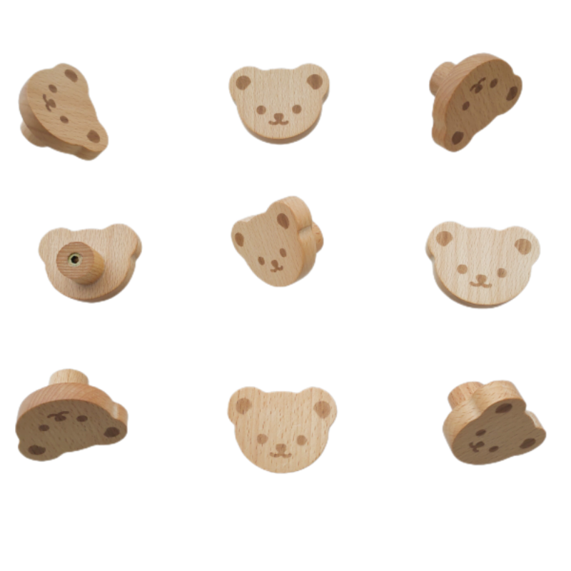 Nordic Cute Bear Wooden Cabinet Handles For Kids Room Furniture 4