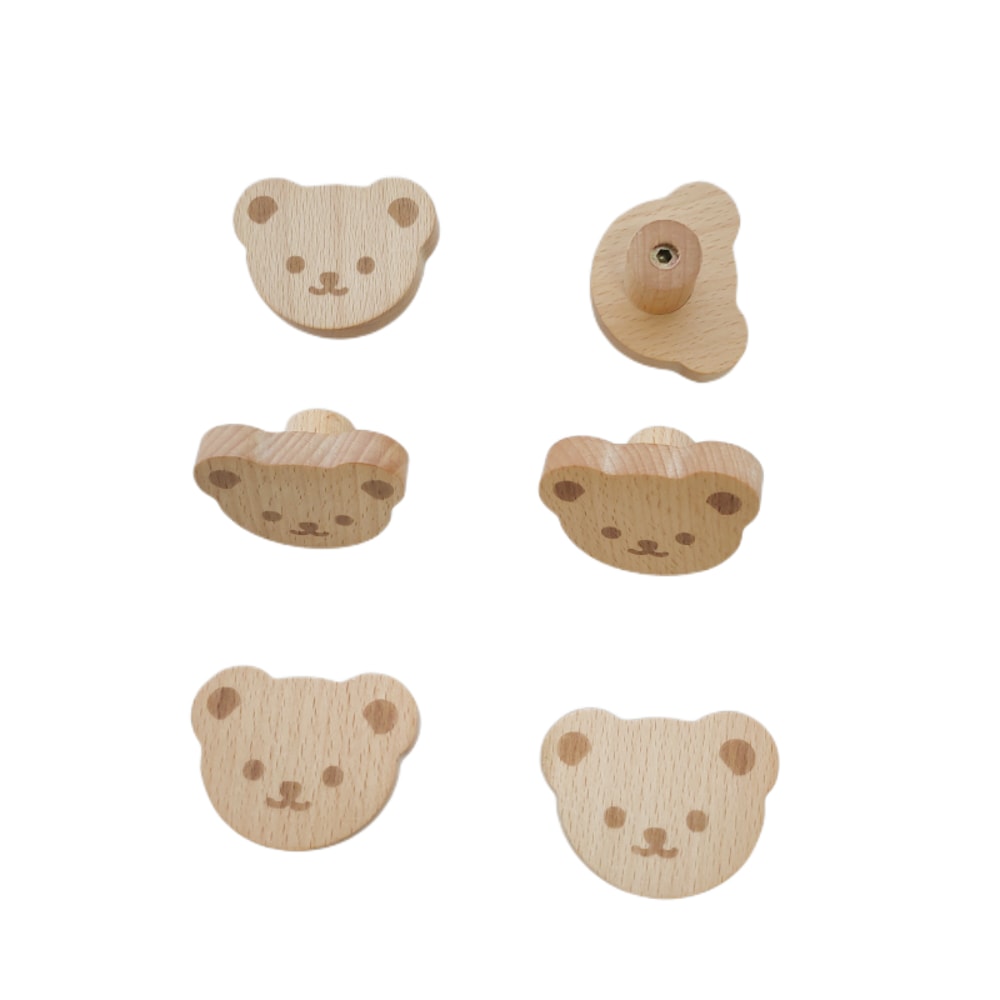 Nordic Cute Bear Wooden Cabinet Handles For Kids Room Furniture 8