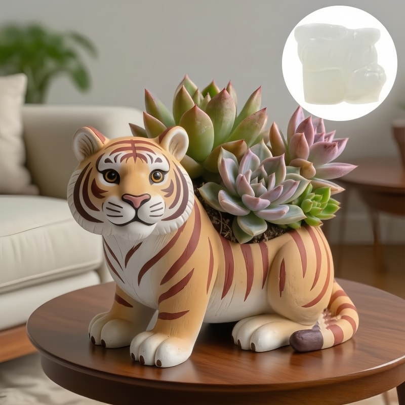 Cute Tiger Silicone Mold For Concrete Planter Candle Cup And Storage Box DIY 2