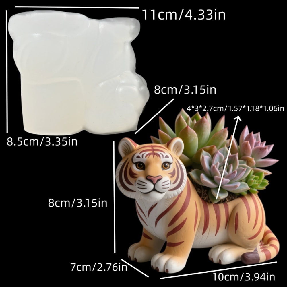 Cute Tiger Silicone Mold For Concrete Planter Candle Cup And Storage Box DIY 3