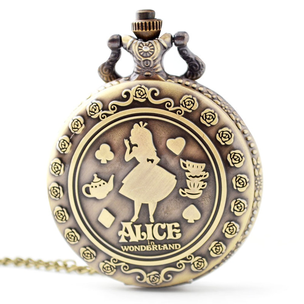 Alice In Wonderland Pocket Watch Vintage Anime Retro Fob Gift Watch 0