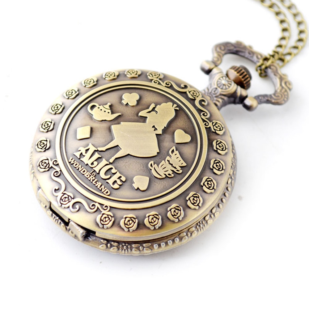 Alice In Wonderland Pocket Watch Vintage Anime Retro Fob Gift Watch 2