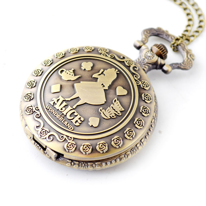Alice In Wonderland Pocket Watch Vintage Anime Retro Fob Gift Watch 2