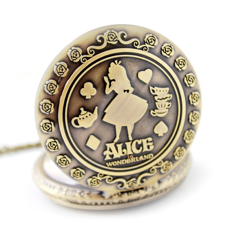 Alice In Wonderland Pocket Watch Vintage Anime Retro Fob Gift Watch 3