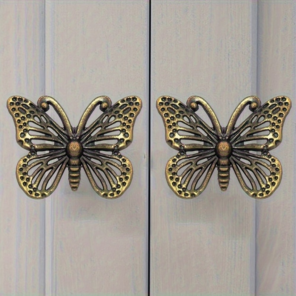 Vintage Bronze Butterfly Drawer Pulls Decorative Cabinet Handles Set