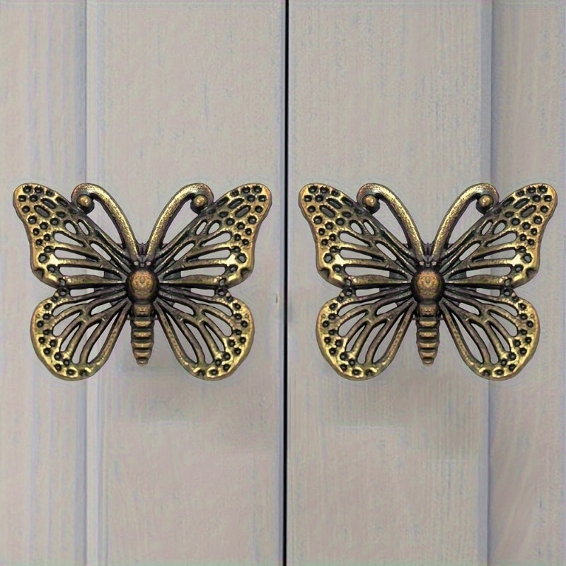 Vintage Bronze Butterfly Drawer Pulls Decorative Cabinet Handles Set
