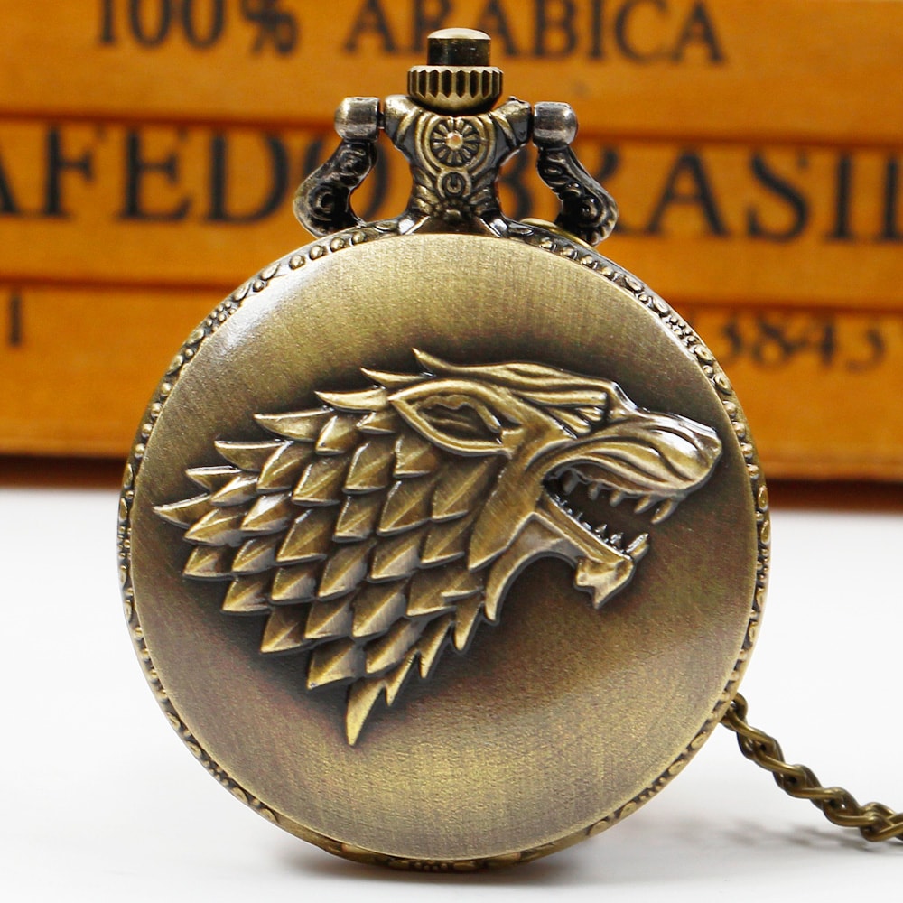 Wolf Head Engraved Pocket Watch Necklace For Men Vintage Quartz Timepiece Gift 0