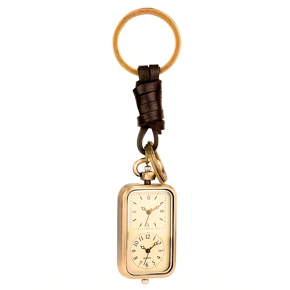 Vintage Bronze Pocket Watch Keychain antique pocket watch quartz square pendant with dual time design