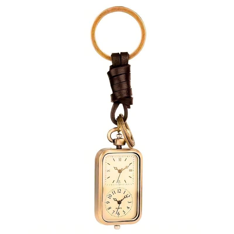 Vintage Bronze Pocket Watch Keychain antique pocket watch quartz square pendant with dual time design