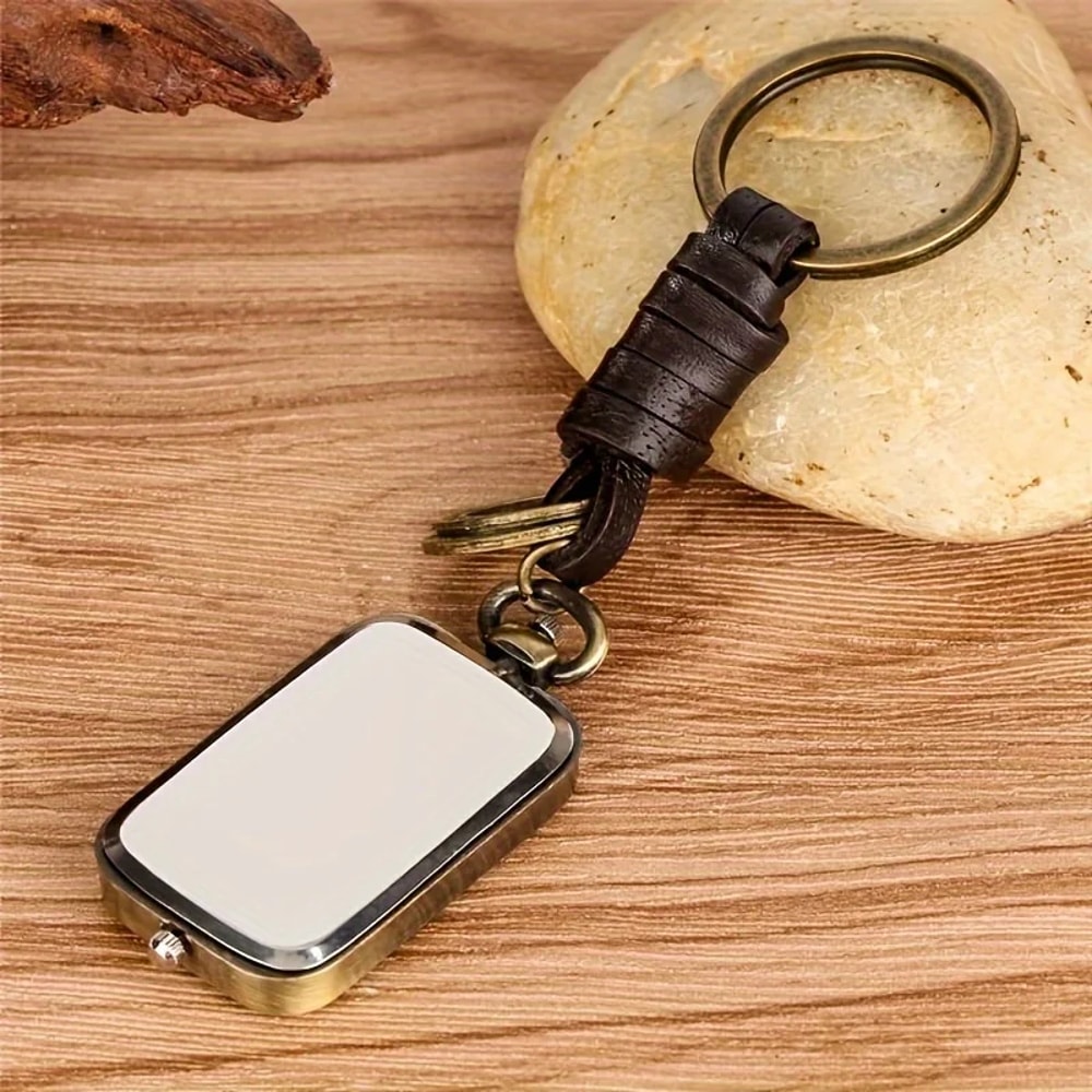 Vintage Bronze Pocket Watch Keychain antique pocket watch quartz square pendant with dual time design