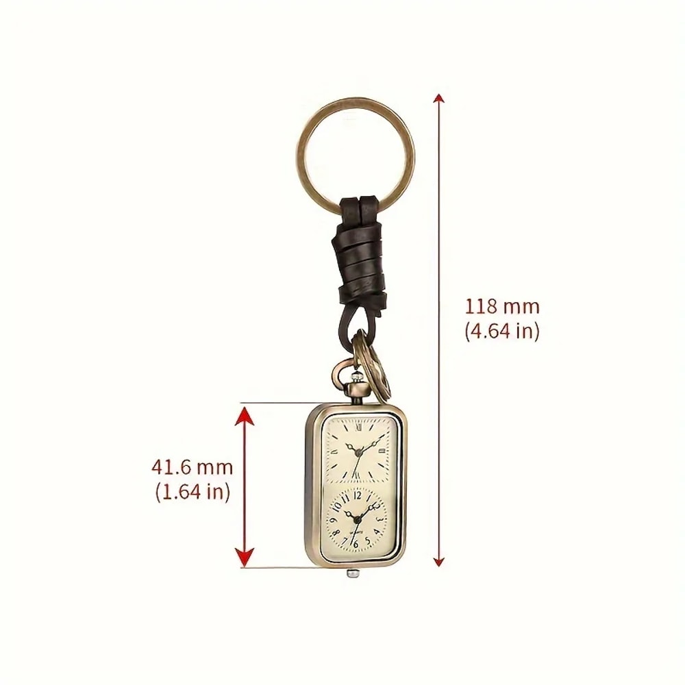 Vintage Bronze Pocket Watch Keychain antique pocket watch quartz square pendant with dual time design