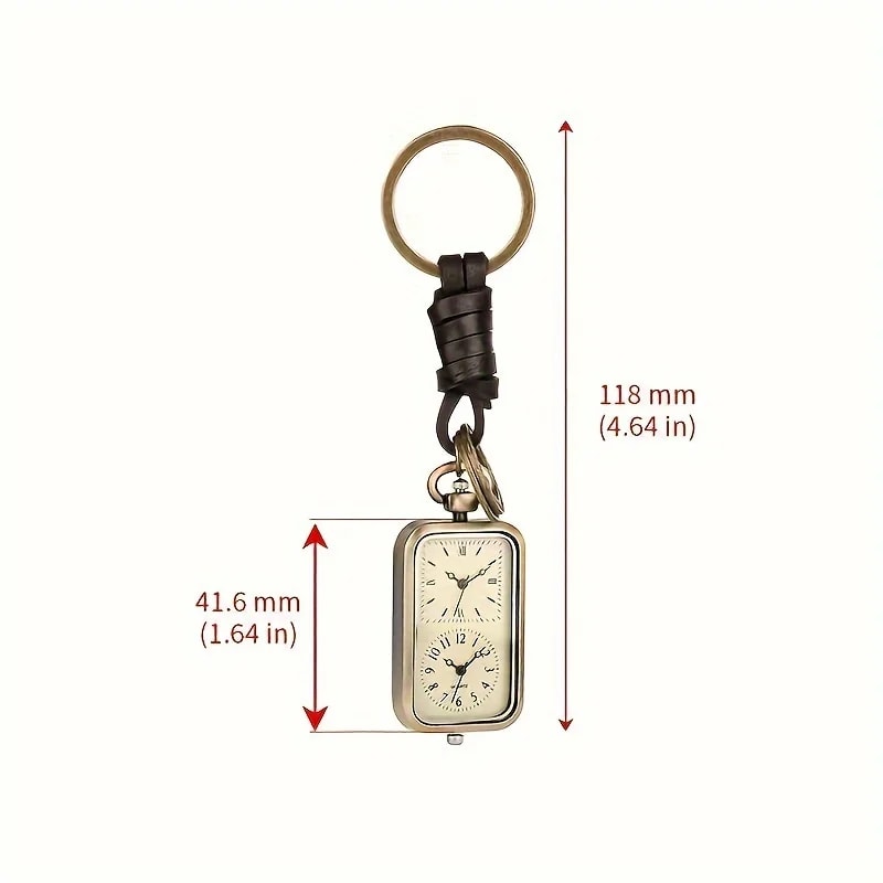 Vintage Bronze Pocket Watch Keychain antique pocket watch quartz square pendant with dual time design