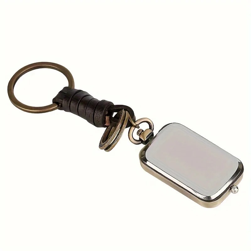 Vintage Bronze Pocket Watch Keychain antique pocket watch quartz square pendant with dual time design