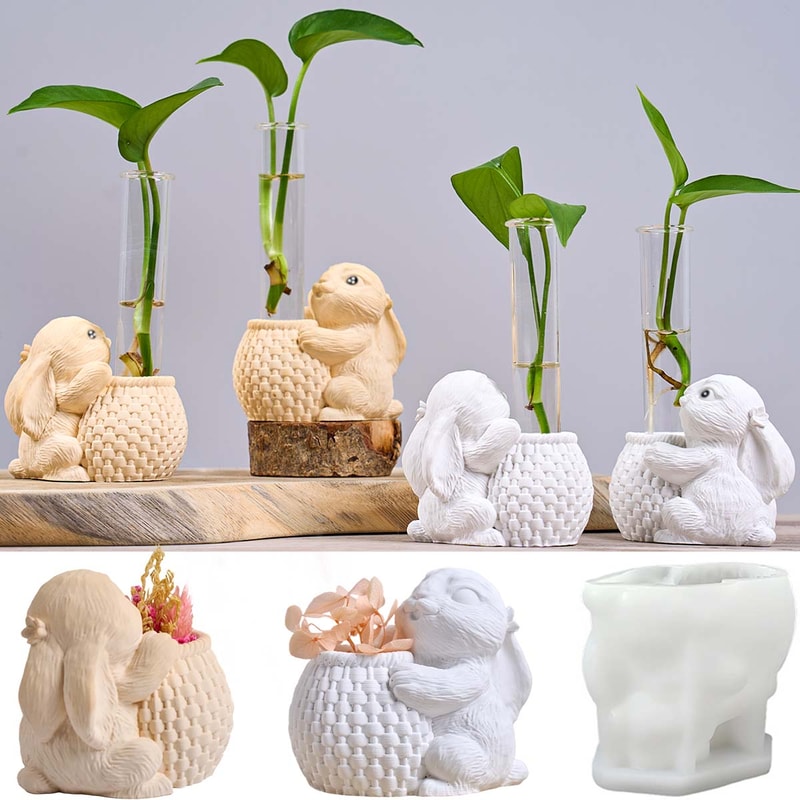 Cute Easter Bunny Silicone Candle Holder Mold For DIY Resin Plaster Crafts 3
