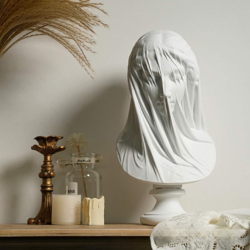 Veiled Lady Greek Goddess Bust Sculpture Elegant Roman Statue Home Decor Accent 0