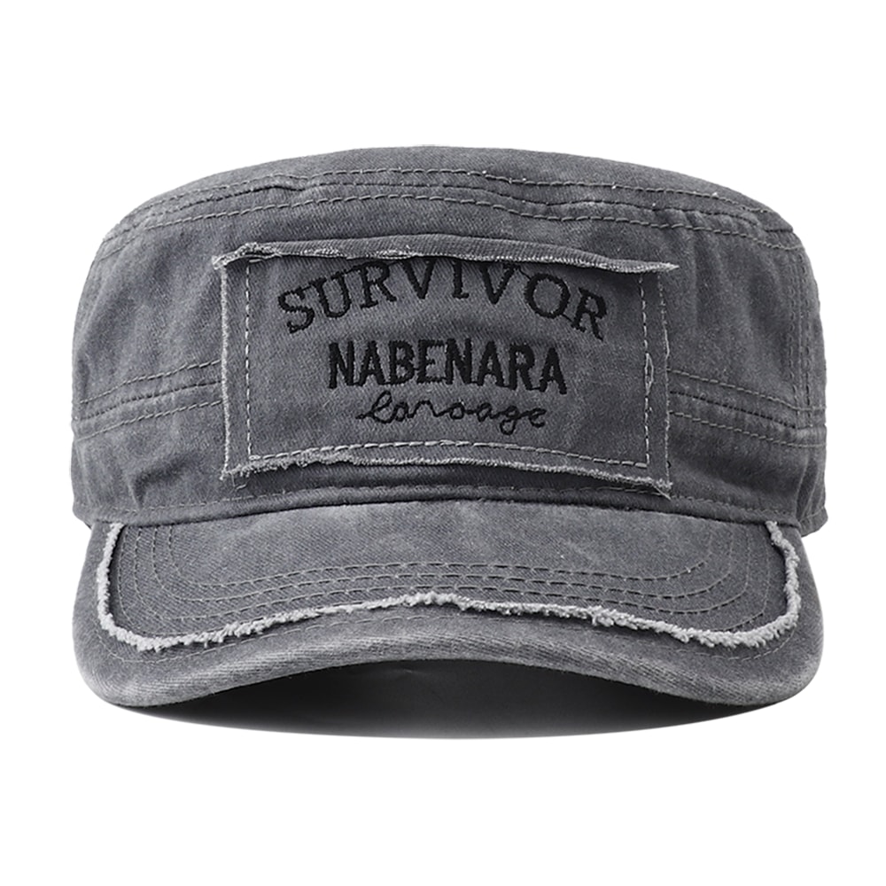 Embroidered Military Flat Top Hat Cotton Army Cap Adjustable Unisex