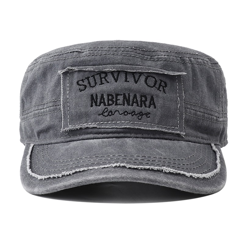 Embroidered Military Flat Top Hat Cotton Army Cap Adjustable Unisex