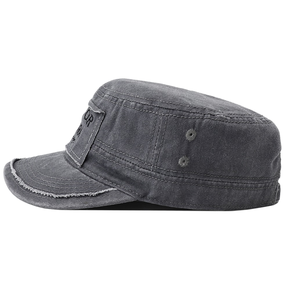 Embroidered Military Flat Top Hat Cotton Army Cap Adjustable Unisex