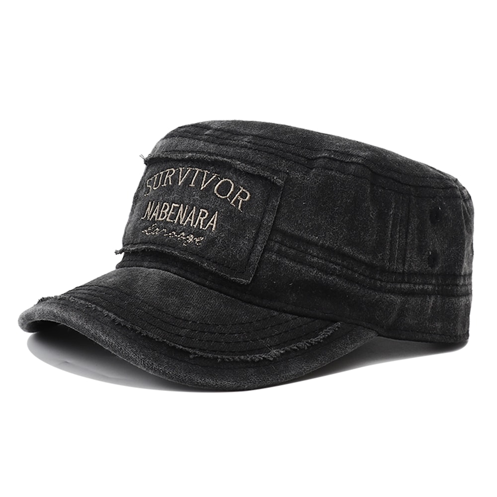 Embroidered Military Flat Top Hat Cotton Army Cap Adjustable Unisex