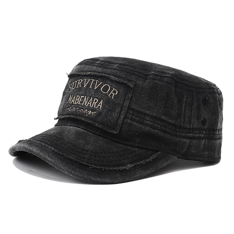 Embroidered Military Flat Top Hat Cotton Army Cap Adjustable Unisex