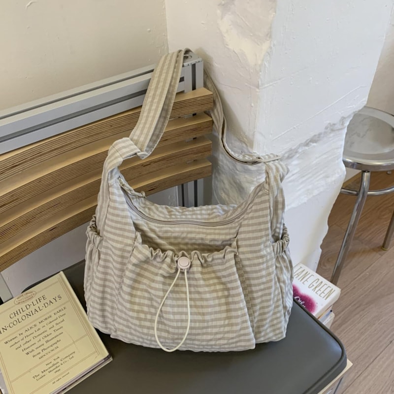 Korean Plaid Crossbody Bag Lightweight Quilted Shoulder Tote for Everyday Style