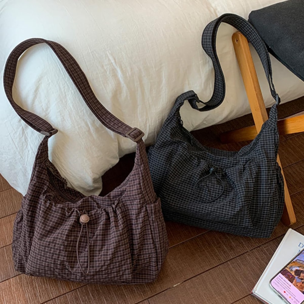 Korean Plaid Crossbody Bag Lightweight Quilted Shoulder Tote for Everyday Style