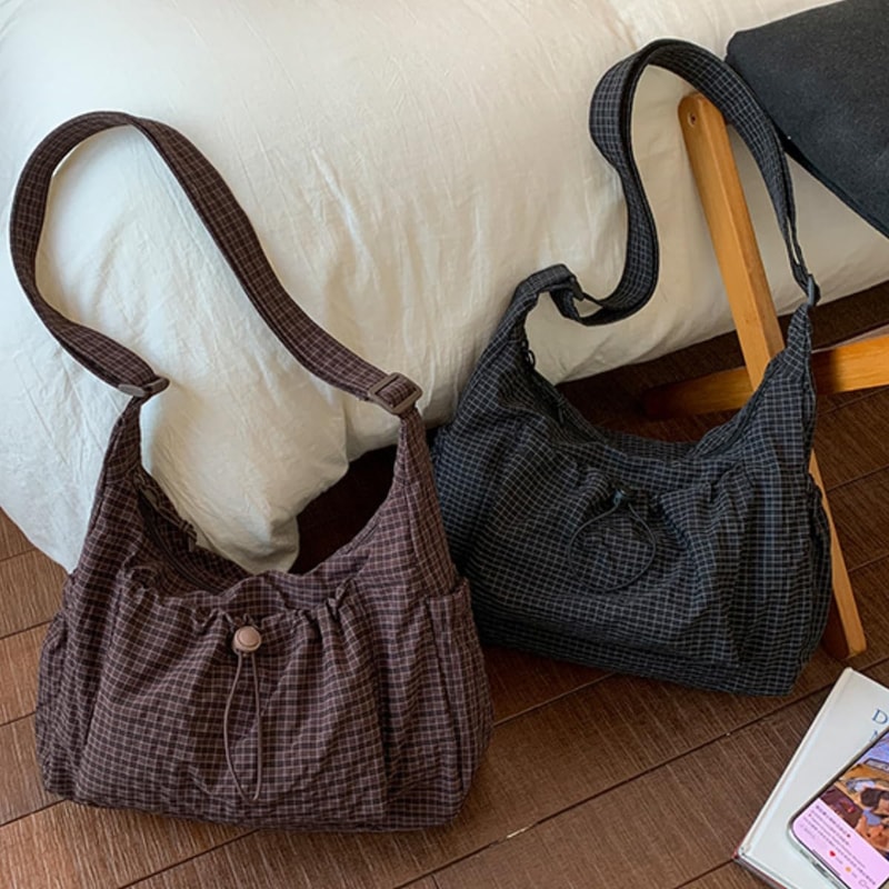 Korean Plaid Crossbody Bag Lightweight Quilted Shoulder Tote for Everyday Style