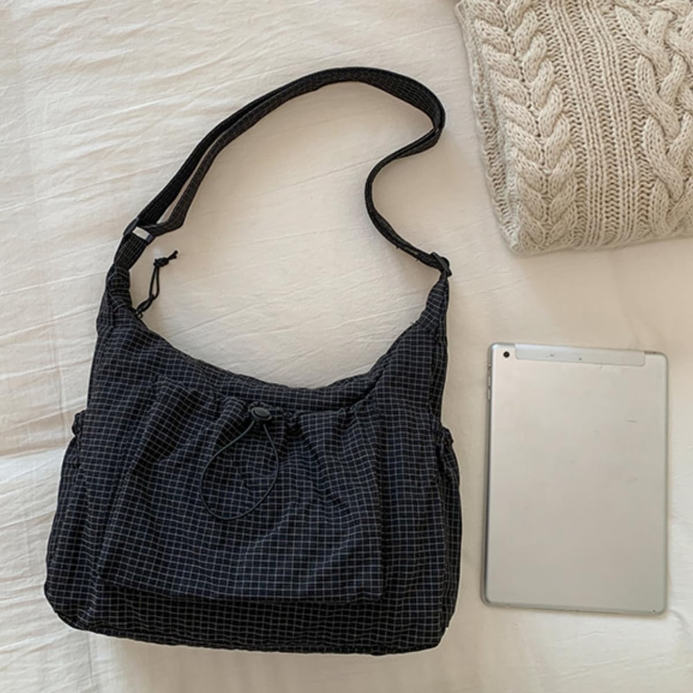 Korean Plaid Crossbody Bag Lightweight Quilted Shoulder Tote for Everyday Style